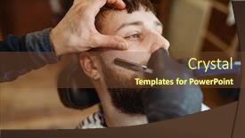  Presentation with razor - Slides featuring barber-with-razor-old-school background and a tawny brown colored foreground