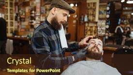  Presentation with razor - Audience pleasing slide set consisting of barber-with-razor-old-school backdrop and a tawny brown colored foreground