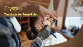  Presentation with razor - Presentation design featuring barber-with-razor-old-school background and a tawny brown colored foreground