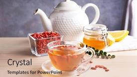  Presentation with goji - Presentation theme with barberry - composition with goji tea background and a coral colored foreground