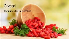  Presentation with barberry - Beautiful presentation theme featuring barberry - ripe barberries in wooden bowl backdrop and a yellow colored foreground