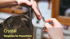  Presentation with haircut - PPT layouts enhanced with barbers hands making short hair background and a tawny brown colored foreground