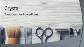  Presentation with barber shop - Audience pleasing theme consisting of barbershop - vintage tools of barber shop backdrop and a light gray colored foreground