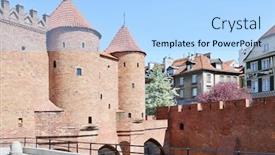  Presentation with medieval - Presentation theme enhanced with business concept painted red text online business on white brick wall background with tag cloud background and a lemonade colored foreground