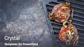  Presentation with wagyu - Cool new PPT theme with barbie - barbecue wagyu hamburger with onions backdrop and a gray colored foreground