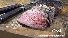  Presentation with wagyu - Cool new PPT theme with barbie - barbecue wagyu point steak backdrop and a violet colored foreground