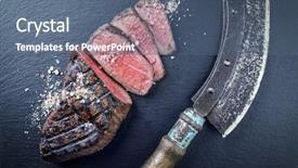  Presentation with wagyu - Slide deck featuring barbie - barbecue wagyu point steak background and a ocean colored foreground