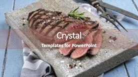  Presentation with steak - Presentation design featuring barbie - beef steak background and a violet colored foreground