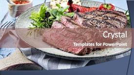  Presentation with steak - Audience pleasing PPT theme consisting of barbie - charolais steak on plate backdrop and a coral colored foreground