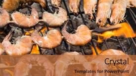  Presentation with grilled - Beautiful presentation design featuring barbie - delicious grilled prawns on burning backdrop and a red colored foreground