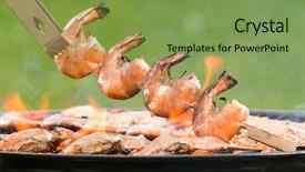  Presentation with coal burning power plant - Colorful presentation design enhanced with barbie - delicious grilled prawns on burning backdrop and a seafoam green colored foreground