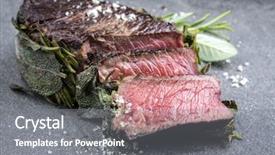  Presentation with barbecue - PPT layouts enhanced with barbie - dry aged barbecue entrecote steak background and a gray colored foreground