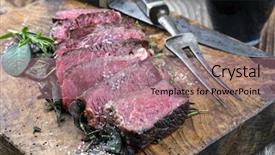  Presentation with barbecue - Theme enhanced with barbie - dry aged barbecue tagliata background and a coral colored foreground