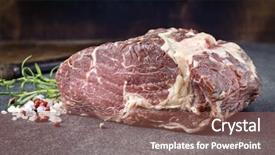  Presentation with aged - Theme featuring barbie - dry aged entrecote on flagstone background and a violet colored foreground