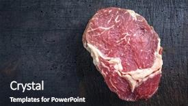  Presentation with steak - Slide deck with barbie - dry aged raw entrecote steak background and a dark gray colored foreground