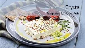  Presentation with feta cheese - PPT theme with barbie - grilled feta cheese background and a light blue colored foreground