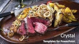  Presentation with steak - PPT theme having barbie - kobe entrecote steak very rare background and a tawny brown colored foreground