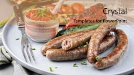 Presentation with sausages - Slides consisting of barbie - lamb sausages background and a coral colored foreground
