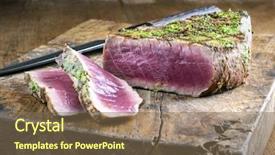  Presentation with airport boarding board - Audience pleasing PPT layouts consisting of barbie - tuna steak on chopping board backdrop and a violet colored foreground