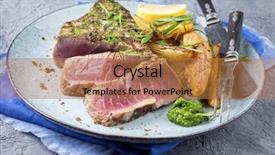  Presentation with tuna - Slides enhanced with barbie - tuna steak with home fries background and a coral colored foreground