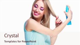  Presentation with spray - Beautiful PPT theme featuring barbie doll - pretty happy woman backdrop and a lemonade colored foreground