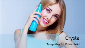  Presentation with real woman hair texture human - Slide set with barbie doll - pretty happy woman background and a light blue colored foreground