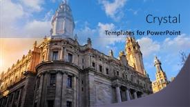  Presentation with quarter - Slides enhanced with barcelona-catalonia-spain-vintage-building background and a teal colored foreground