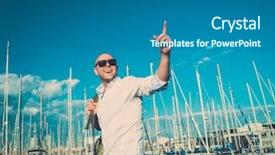  Presentation with happy sad face man - Cool new PPT theme with barcelona city - happy middle-aged man with backpack backdrop and a  colored foreground