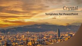  Presentation with overlook - Beautiful presentation theme featuring barcelona-cityscape-at-sunset-overlook backdrop and a coral colored foreground