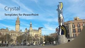  Presentation with columbus - Presentation design featuring barcelona-cross-between-columbus-promenade background and a light blue colored foreground