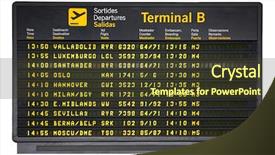 Presentation with departure board - PPT theme having barcelona international airport departures board background and a tawny brown colored foreground