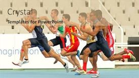  Presentation with athletics - Slide set consisting of barcelona-july-10-competitors background and a coral colored foreground