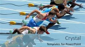  Presentation with athletics - PPT theme having barcelona-july-10-competitors background and a light blue colored foreground