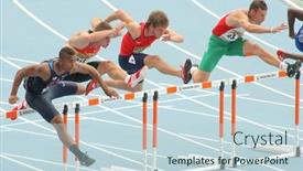  Presentation with athletics - Amazing PPT theme having barcelona-july-10-competitors backdrop and a sky blue colored foreground