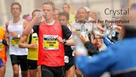  Presentation with runners - Audience pleasing presentation theme consisting of barcelona-march-17-group backdrop and a coral colored foreground