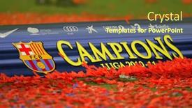  Presentation with camp - Amazing slide deck having barcelona-may-15-poster backdrop and a tawny brown colored foreground