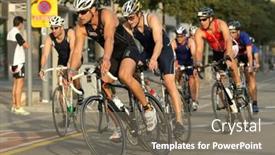  Presentation with triathlon - PPT theme enhanced with barcelona-october-18-unidentified-competitors background and a gray colored foreground