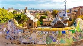  Presentation with panoramic - Presentation theme having barcelona-panoramic-view-of-city background and a  colored foreground