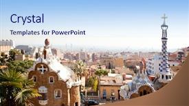  Presentation with fairy tale - Presentation consisting of barcelona park guell of gaudi background and a sky blue colored foreground