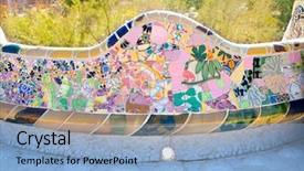  Presentation with antique mosaic tiles - Amazing theme having barcelona park guell of gaudi backdrop and a light blue colored foreground