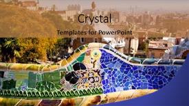  Presentation with tiles - Beautiful presentation theme featuring barcelona park guell of gaudi backdrop and a coral colored foreground