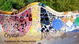  Presentation with mosaic - PPT theme consisting of barcelona park guell of gaudi background and a coral colored foreground