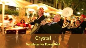  Presentation with spain music - Slide deck with barcelona-sept-24-musicians background and a tawny brown colored foreground