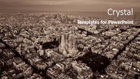  Presentation with buildings - Theme with barcelona-skyline-aerial-view background and a coral colored foreground