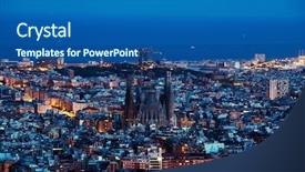  Presentation with skyline - PPT theme having barcelona skyline spain background and a ocean colored foreground