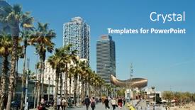  Presentation with twin towers - PPT theme with barcelona-spain-april-17-2018 background and a teal colored foreground