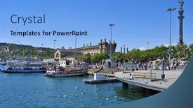  Presentation with columbus - Slide set enhanced with barcelona-spain-august-16-port background and a light blue colored foreground