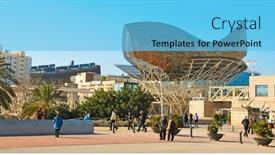  Presentation with fish port - Theme with barcelona-spain-january-22-peix background and a light blue colored foreground