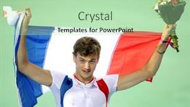  Presentation with athletics - Colorful PPT layouts enhanced with barcelona-spain-july-28-christophe backdrop and a mint green colored foreground