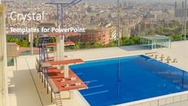  Presentation with swimming pool - Cool new presentation theme with barcelona-spain-olympic-swimming-pool backdrop and a coral colored foreground